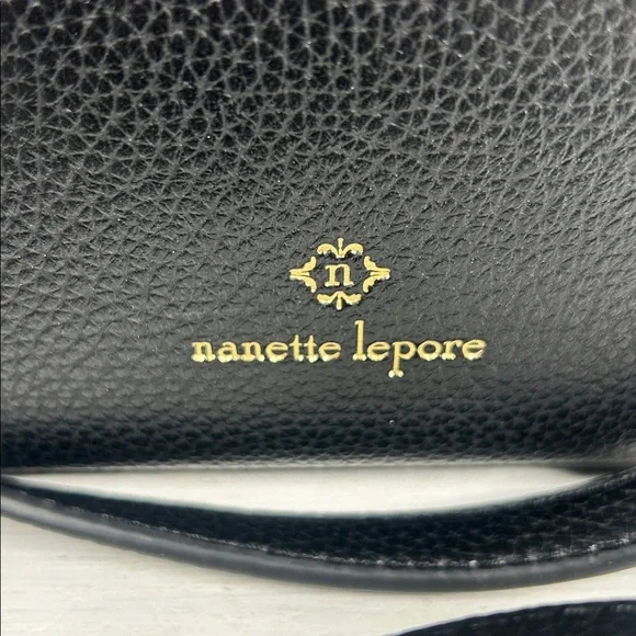 Nanette Lepore Crossbody 3 Compartment Purse Vegan Pebbled Black Leather Bag - Picture 2 of 16